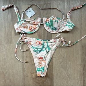 Monday Swimwear Floral Bikini - Cream and Green